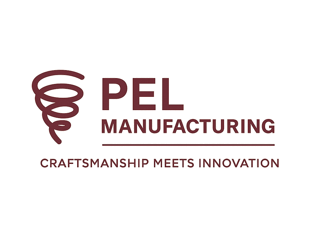 PEL Manufacturing logo with a swirl icon and the slogans "Craftsmanship Meets Innovation" and "Where Craftsmanship Meets Innovation.