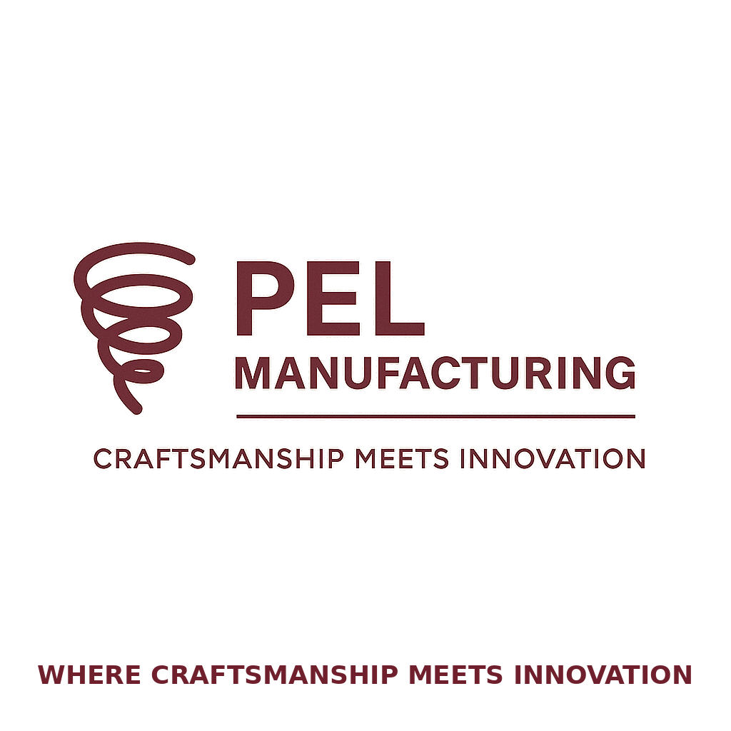 PEL Manufacturing logo with a swirl icon and the slogans 